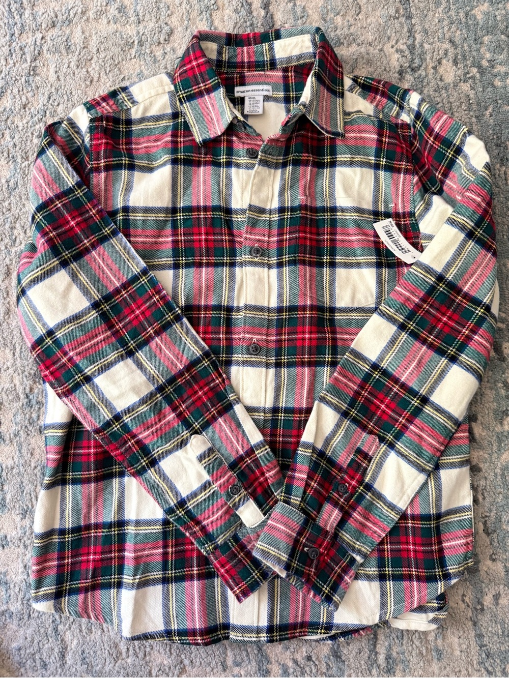 Amazon Essentials Red and Cream Plaid Button-Down Flannel Shirt